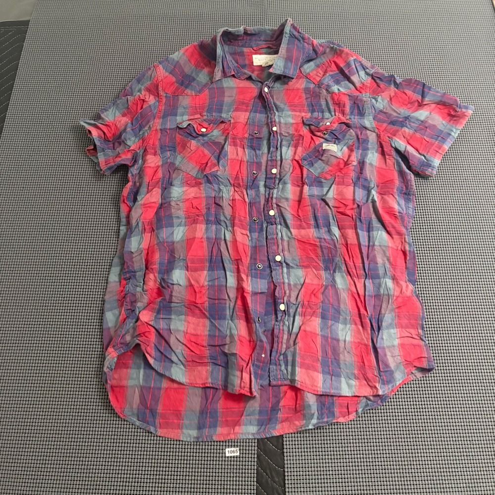 Denim & Supply Ralph Lauren Mens Red Blue Plaid Short Sleeve‎ Western Snap Shirt